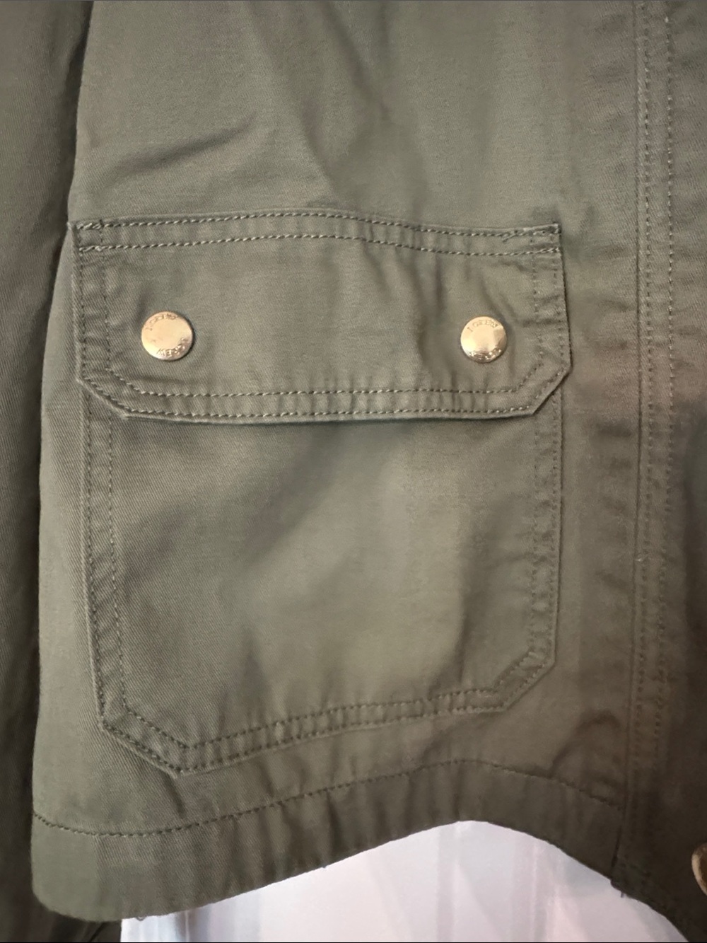 J Crew- Olive Utility Jacket with Snap Pockets and Stand Collar Size M - Picture 4 of 5